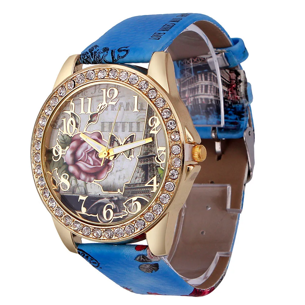 

Sports Clock Analog Quartz Rose Pattern Leather Band Analog Quartz Vogue Wrist Watches Mesh Creative Marble Relogio Feminino