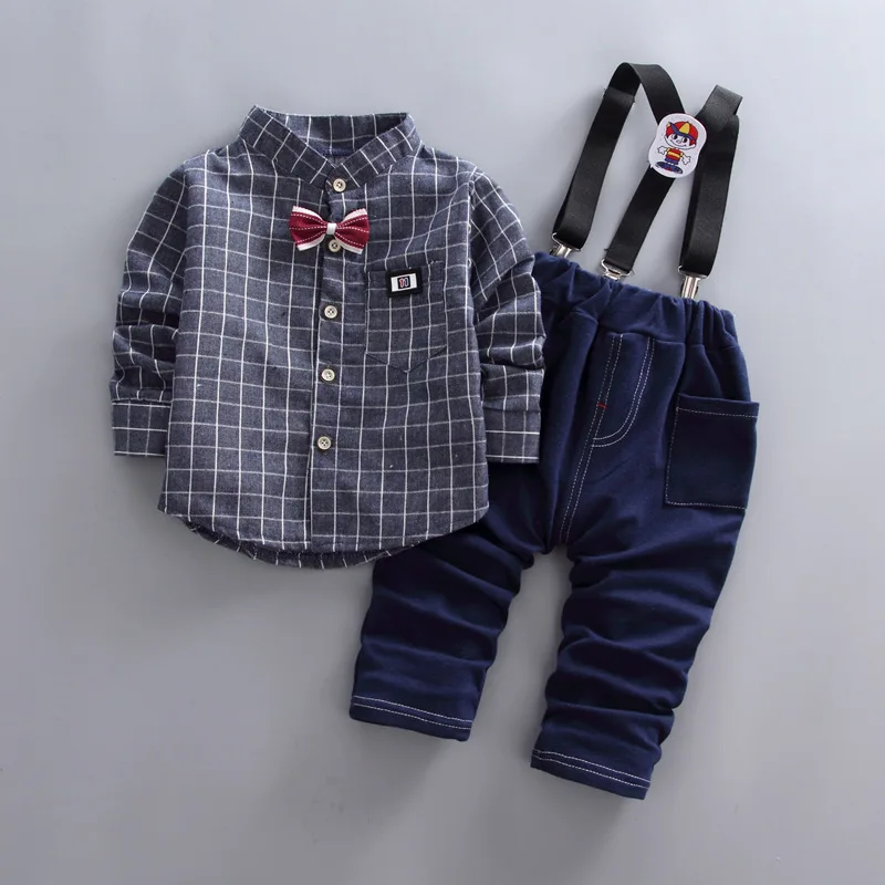 BibiCola/комплекты одежды для мальчиков весенне-Осенняя детская повседневная хлопковая рубашка+ комбинезон комплект из 2 предметов для маленьких мальчиков, детская одежда