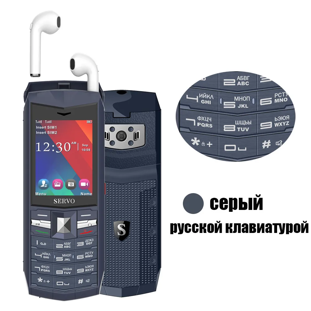 Сервопривод R26 2," мобильный телефон с беспроводными наушниками TWS 5,0 Bluetooth 3000 мАч power Bank GSM GPRS телефон - Цвет: Gray Russia Button