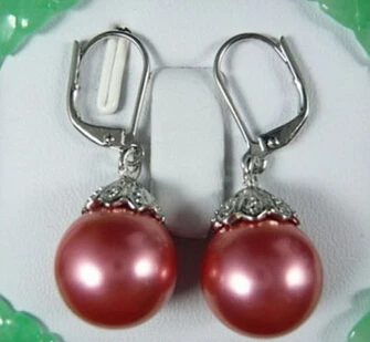 

hj 00596 Excellent Wine Red South Sea Shell Pearl 18KWGP Hook Earrings