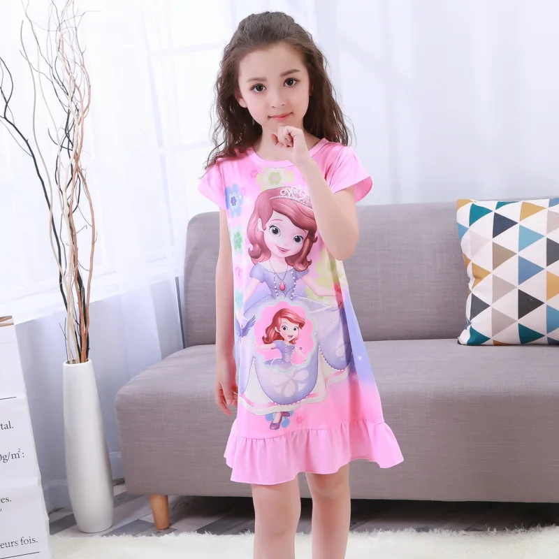 Девушки принцесса ночные сорочки Лето Детская одежда дети короткий рукав мультфильм Ночная рубашка Дети пижамы трикотажные TP07