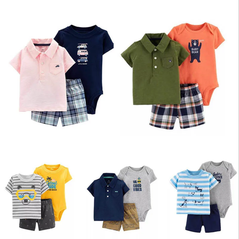 

Infant Baby Boys Clothing Set 2019 Summer Fashion Cotton Short Sleeve Tops+Romper+Shorts 3 Pcs sets Toddler Boy Clothes Outfits