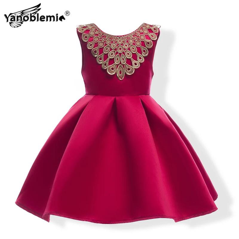 

Girls Elegant Gold Lace Bow Dress Kids Solid Sleeveless Clothes Baby Girl Gala Princess Dresses Children's Christmas Vestido