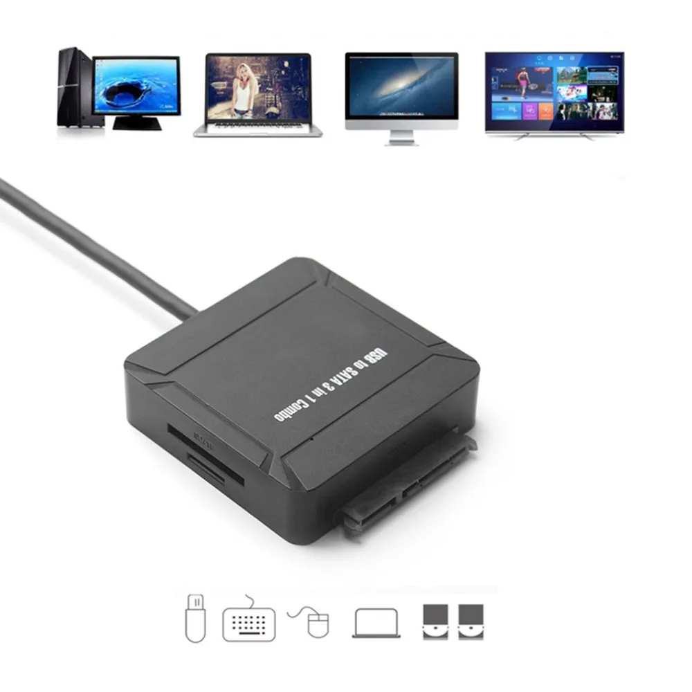 2 Port USB HUB TF Card Reader Multifunction Splitter Combo High Speed USB3.0 to Sata HDD SSD Converter for PC Laptop