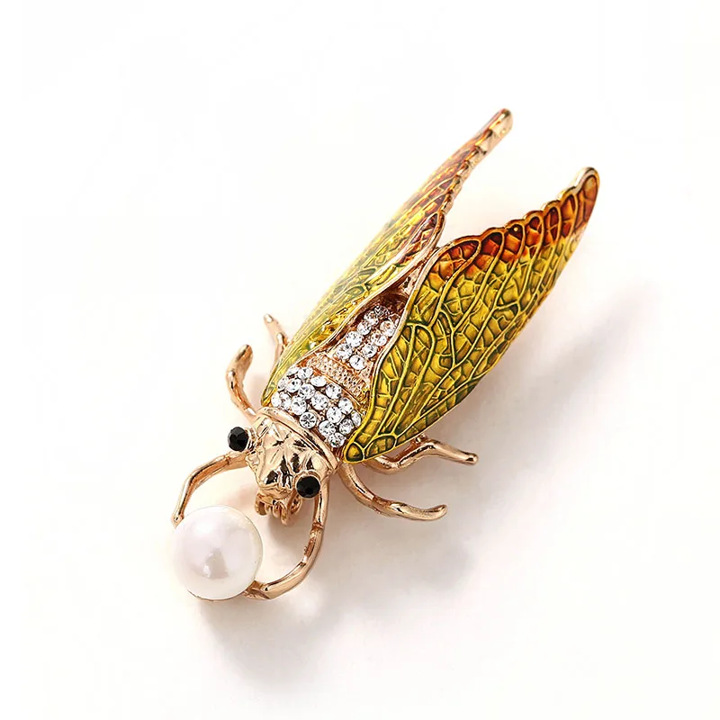 Muylinda Cicada, брошь в виде жука, стразы на булавке, модные стразы, заколки в виде насекомых, женские броши, брошь на шарф, ювелирное изделие - Окраска металла: yellow