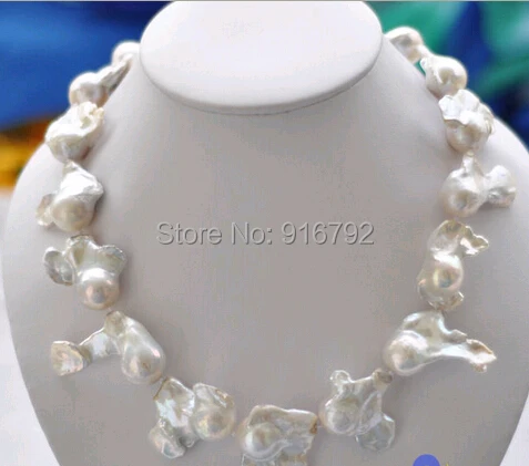 

Wholesale >> AHUGE 18" 30mm WHITE BAROQUE KESHI REBORN PEARL NECKLACE