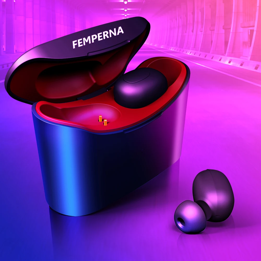 

Femperna Bluetooth Headphones Bluetooth 5.0 Wireless Earphones With Charge Box Sports Headset