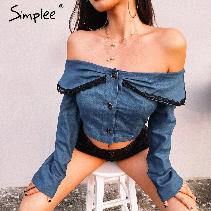 Simplee с открытыми плечами кружева подол кроп Топы женские повседневные шикарные