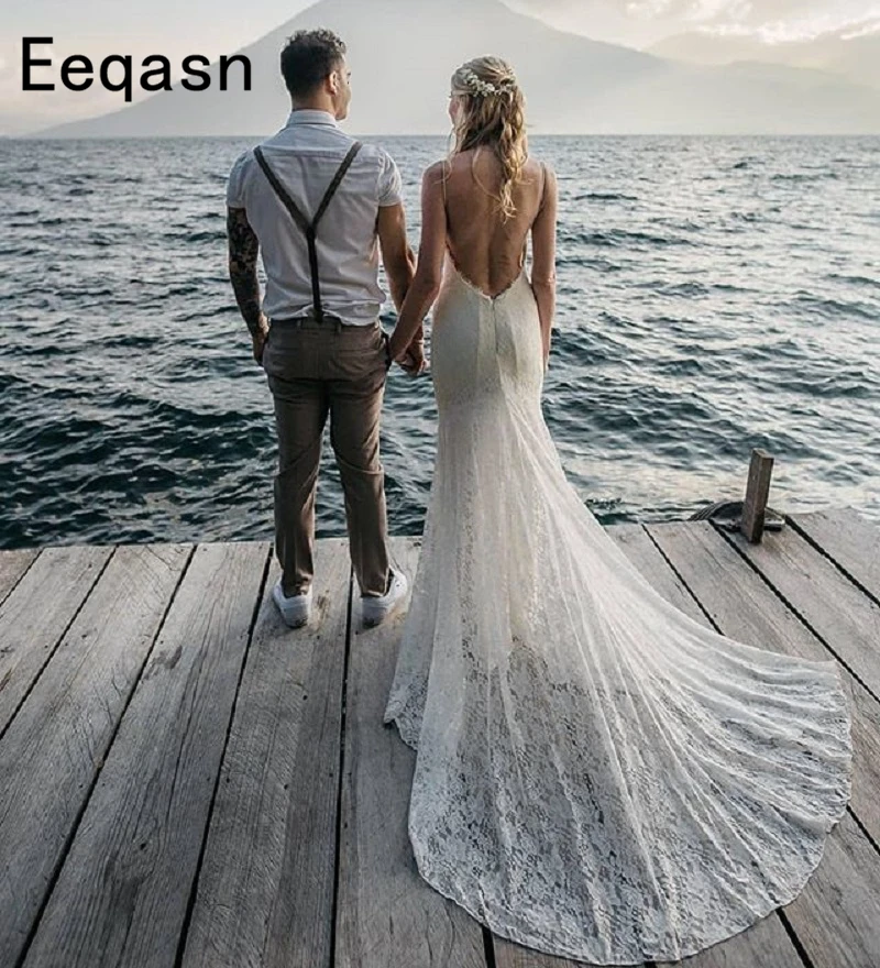 open back trumpet wedding dress