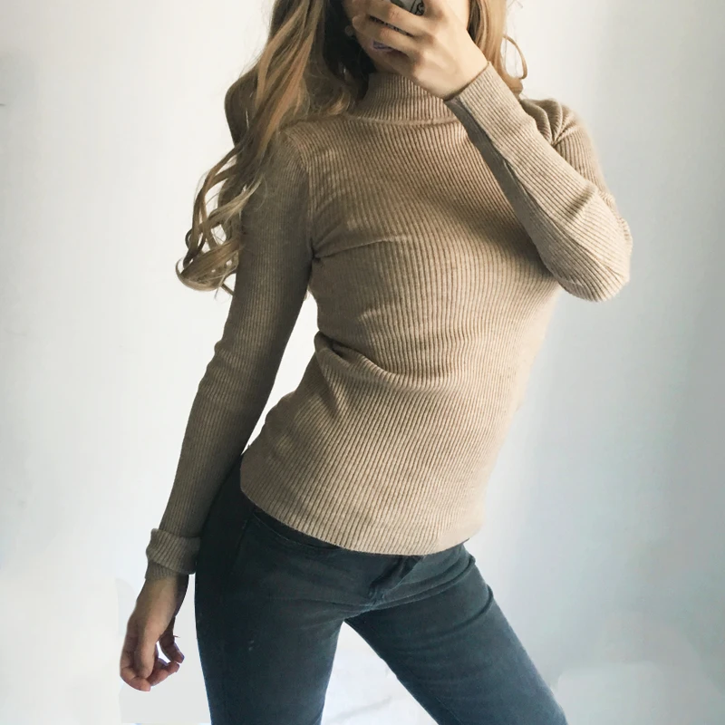 

2018 Cashmere Knitted Women Sweater Pullovers Turtleneck Autumn Winter Basic Women Sweaters Korean Style Slim Fit Black