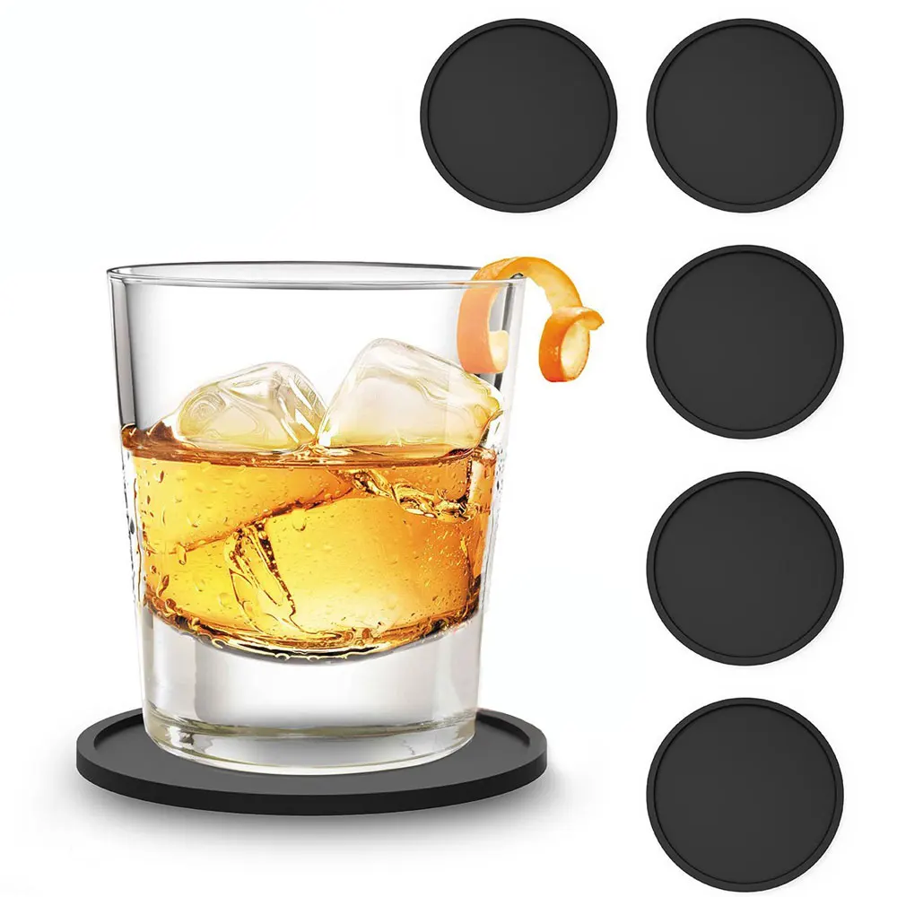 8Pcs/Set Silicone Drink Coasters Non slip Round Soft Coaster Rubber Cup Pad Mat Tabletop