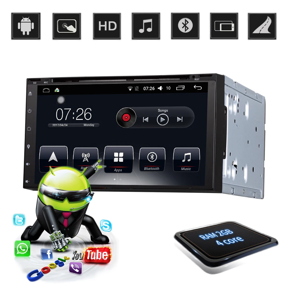 

D-NOBLE 2 Din Android 7.1 Universal Car DVD Player Car Stereo 7 Inch QuadCore Autoradio GPS Navigation Bluetooth Wifi FM RDS