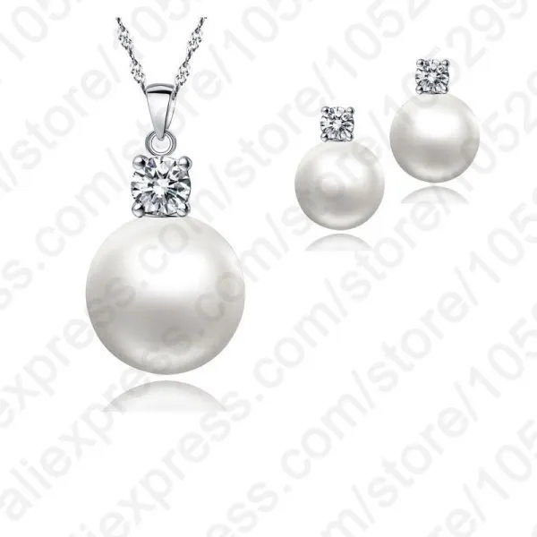 

JEXXI Wholesale Top Quality Wedding Jewelry Set Water Pearl Earrings Necklace 925 Sterling Silver Pendant Necklace Free Shipping