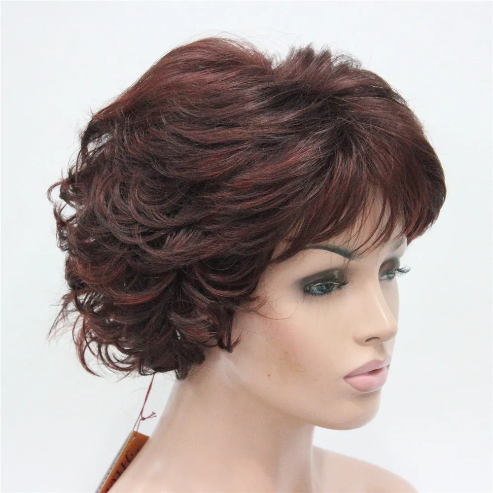 E-7125 #33H350 New Wavy Curly Auburn Mix Red Short Synthetic Hair Full Women's daily Party Wig (3)