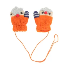 1 пара детских вязаных эластичных флисовых толстых вязальных перчаток полный митенки для пальцев мультфильм птица варежки теплые зимние перчатки для детей