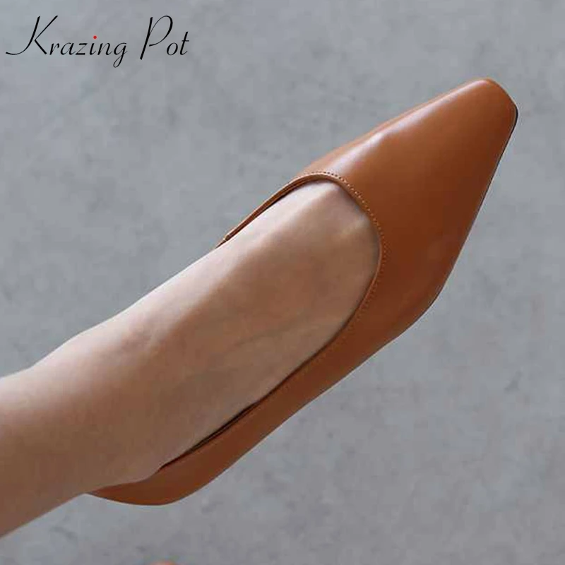 

krazing pot new full grain leather Hollywood star square toe European concise design movie star all-match women casual flats L37