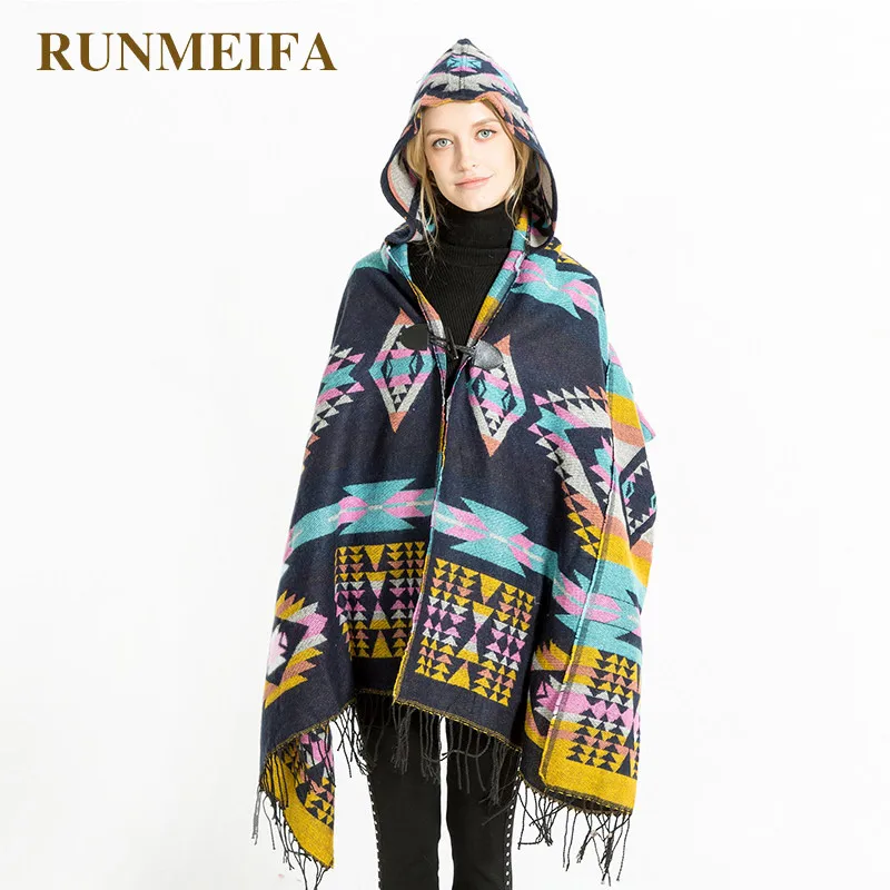 

RUNMEIFA New Fashion Simulated Cashmere Poncho Women Acrylic Mantle Shawl Foulard Femme Knitted Winter Wraps Keep Warm Plus Size