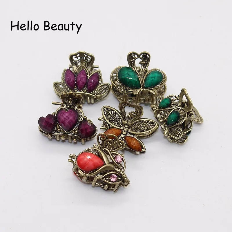 12 PCS Vintage Metal Crystal Flower Butterfly Mini Hair Claws Small Rhinestone Hair Jaw Clip Charm Accessories For Women hair accessory hair clip jewelry accessories