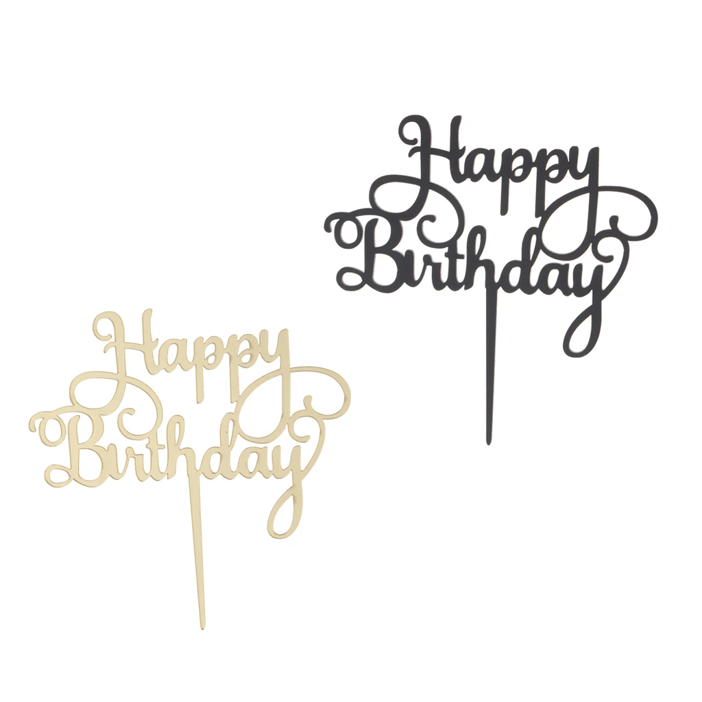Happy Birthday Cake Topper Acrylic Cake Centerpieces for Birthday Party Baby Shower Decoration - Black/Gold