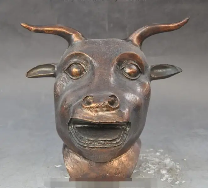 

S03299 Chinese Bronze fengshui Zodiac Luckuy Animal Oxen Bull Head Art Statue Sculpture (A0321)