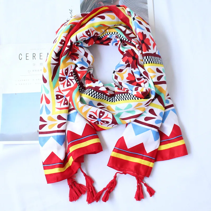 Женский хлопковый шарф, яркий цвет, стильный большой хиджаб, длинная шаль, Цветочный саронг, пляжные шарфы для женщин [3071]
