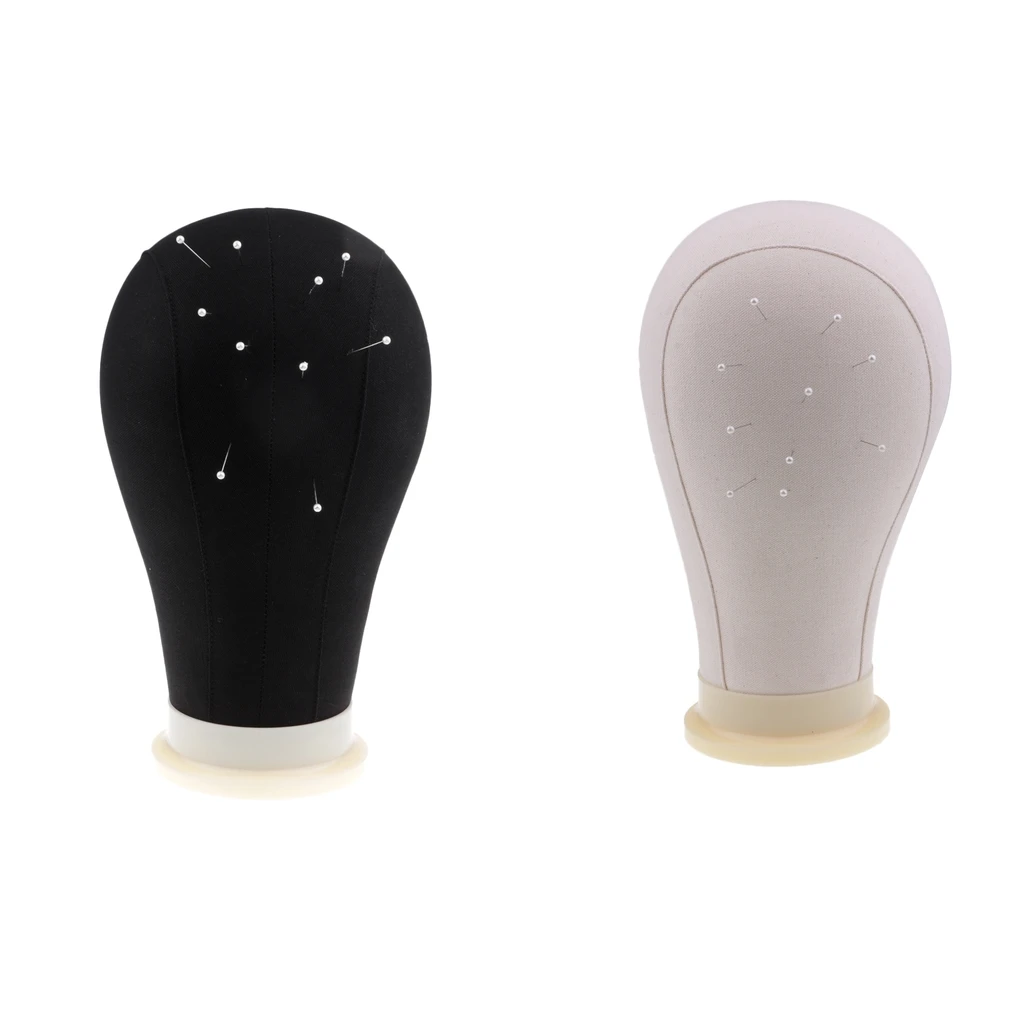 2-Pack Canvas Block Head Manequin Head Wig Making Display With Mount Hole 22Inch, Black/White