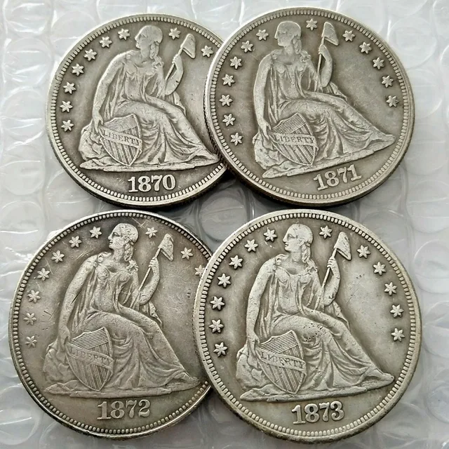Full Set 1870 1873 Cc 4pcs Seated Liberty Silver Dollars One Full Set 1870 1873 Cc 4pcs Seated Liberty Silver Dollars One Dollar Coins Retail