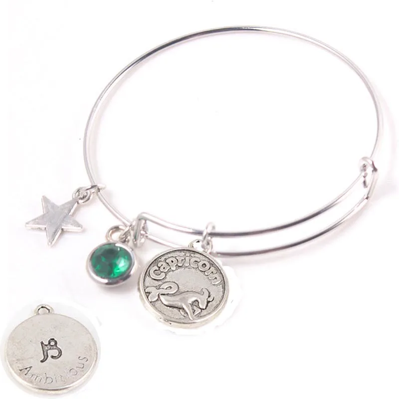 12 Созвездие подвеска серебряный браслет камень и звезда подвески регулируемые проволочные браслеты для женщин лучшие подарки - Окраска металла: Capricorn