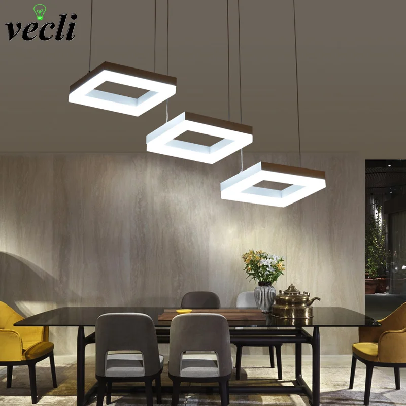  Fashion rectangle ring pendant lamp led dining room suspendu lamp restaurant living room long cord  - 32803258540