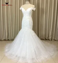Custom Made Sereia Sem Encosto Pérolas Lace Sexy Longo Formal Vestidos de Casamento Foto Real Do Vestido de Casamento Vestidos De Noiva EW15