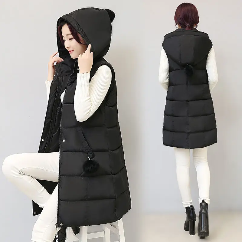 Stars Print Winter Vest Women Hooded Waistcoat Thicken Cotton Long Vest Jacket Colete Feminino Winter Jacket Pus Size 3XL C3734