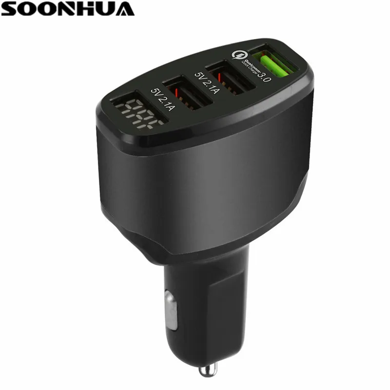 

SOONHUA Universal Intelligent 3 Ports USB Car Charger Adapter Fast Charging Adapter With Digital Display For iPhone Xiaomi