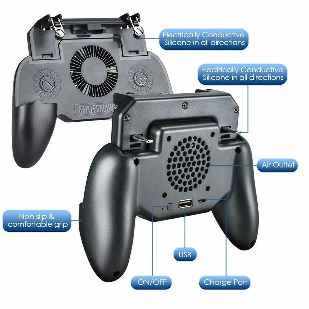 3in1 Pubg Controller Gamepad Pubg Mobile Trigger L1R1 Shooter Joystick Game Pad Phone Holder Cooler