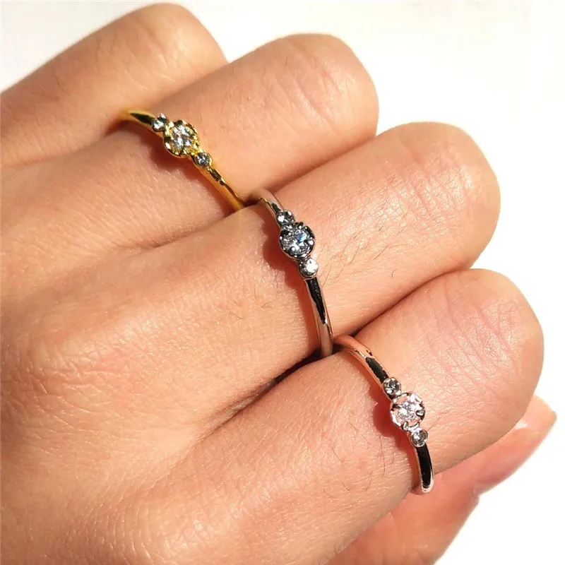JUNXIN Stacking Female Thin Ring With Stone 925 Silver Rose Gold Filled Dainty Wedding Rings For Women White Zircon Midi Ring CZ