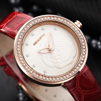 

2018 Fashion REBIRTH Brand Women Ladies Rhinestone Watches Leather Dress Gift Printing Wristwatches Luxury Relogio Feminino