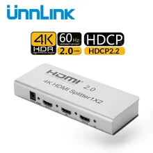 Unnlink HDMI Splitter 1X2 HDMI2.0 UHD 4K@60HZ 4:4:4 10Bit HDR HDCP 2.2 3D for LED Smart tv mi box ps4pro xbox one s/x projector