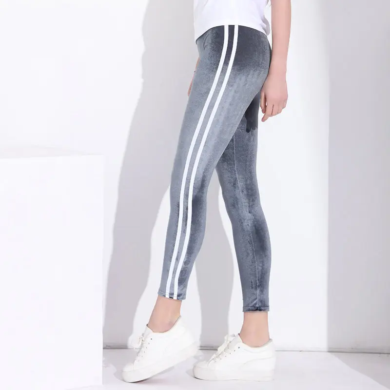 Striped Leggings Women Slim Casual High Waisted Women Velvet Leggings