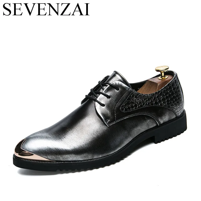 

shoes men metal pointed toe formal leather dress footwear luxury brand male snake skin designer ballroom new brogue oxford shoes