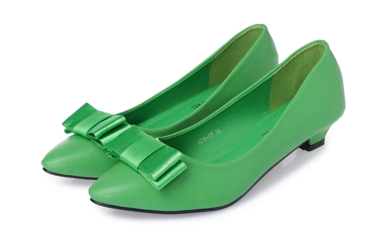 Милые женские туфли-лодочки туфли Золушки на высоком каблуке с острым носком на шпильке вечерние туфли для ночного клуба размера плюс 35-41 с бантиком красного и желтого цвета - Цвет: green 2nd