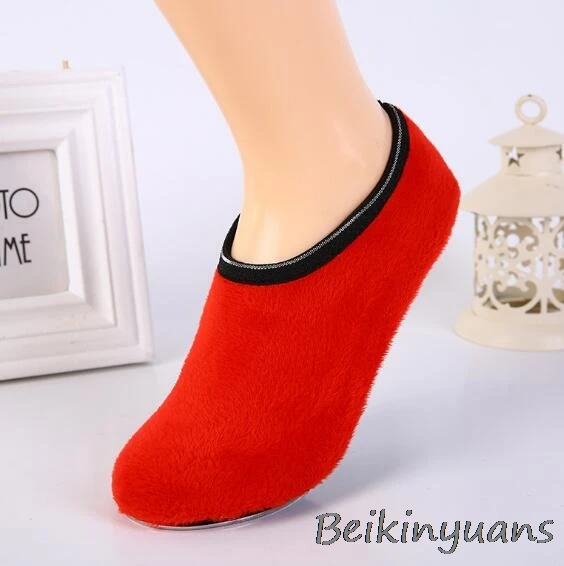 Весенне-осенние детские зимние Бархатные Носки-тапочки нескользящие носки-тапочки для мужчин и женщин - Цвет: Red