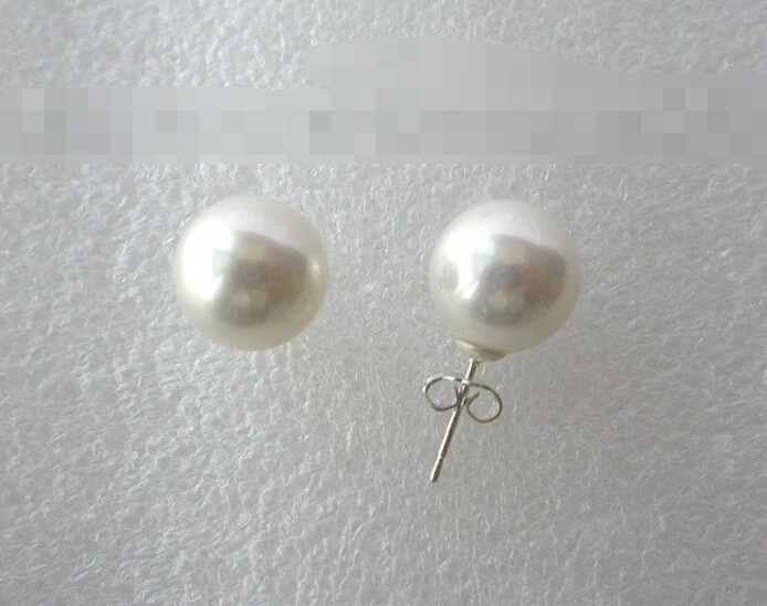 

free shipping 00280 3pc round white south sea shell pearl earrings