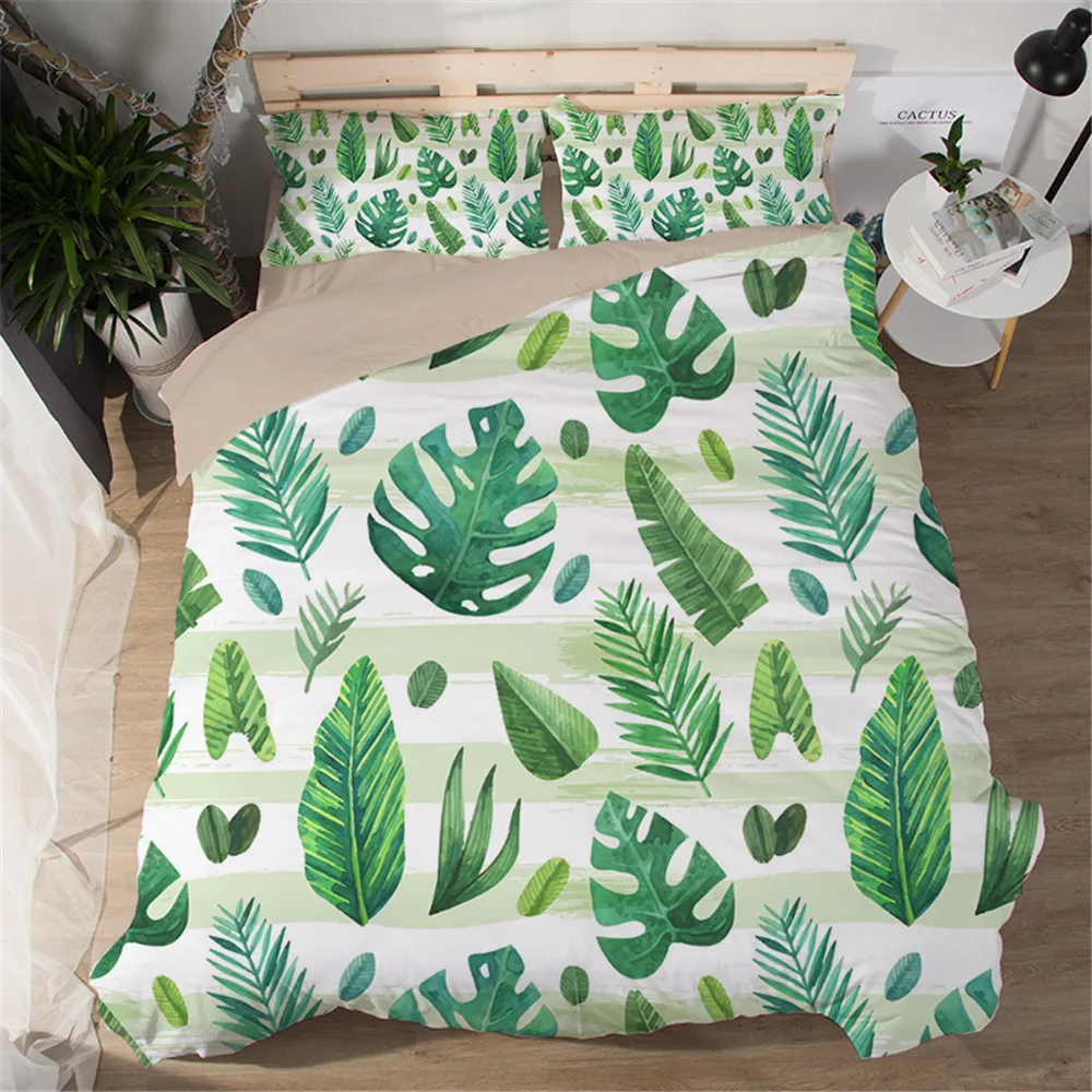 Green Leaves Duvet Cover Sets 100 polyester Bedding Sets For Adults