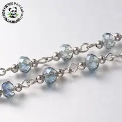 Модные ручной работы Грановитая Abacus стеклянные бусины цепи для ожерелья браслеты, с железной шарики прокладки и Утюг Eyepins