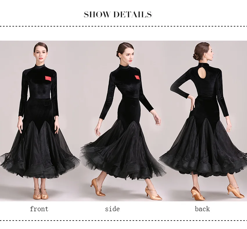 Черное бальное танцевальное платье для соревнований/бальная танцевальная одежда/платье для румбы западное танцевальное платье для девочек