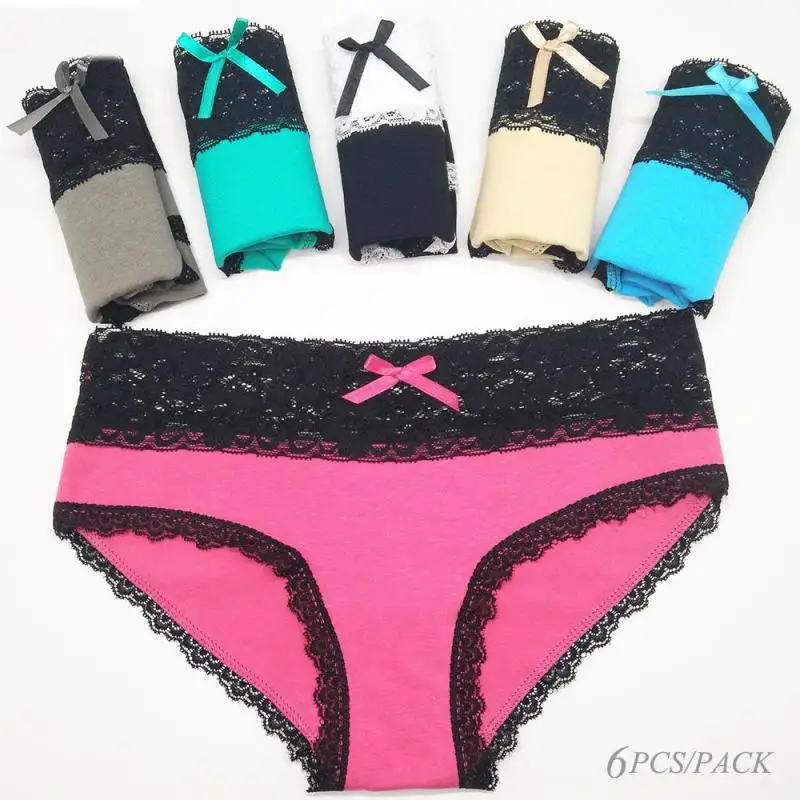 

6Pcs/Lot Women Cotton Panties Lace Briefs for Ladies Soft Breathable Lingeries Underwear Lace panties women underwear Panty