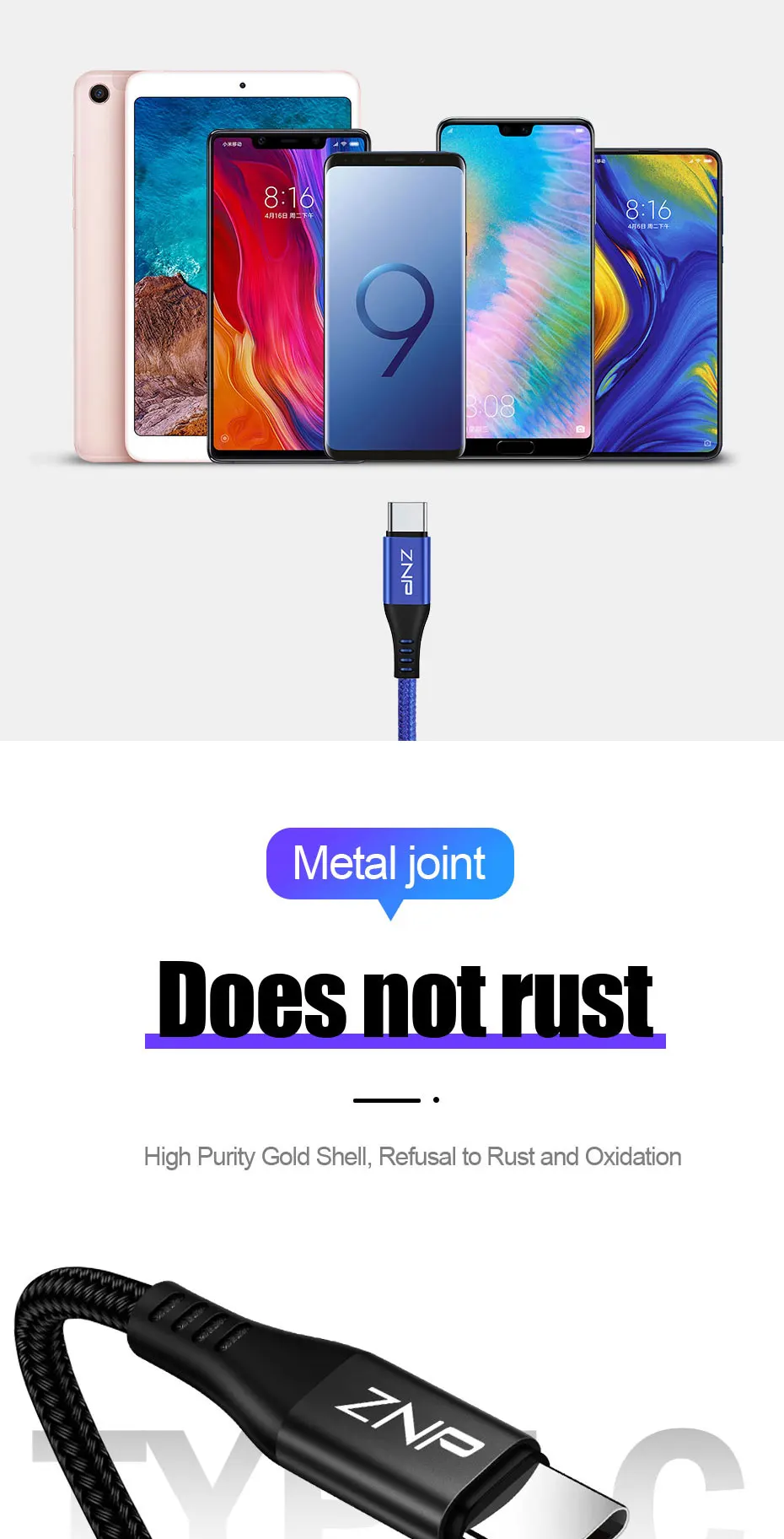 ZNP кабель usb type C для samsung S10 S9 S8 mate 20 Pro 3A Быстрая зарядка usb type C кабель для передачи данных для Redmi Note 7 Pro шнур зарядного устройства