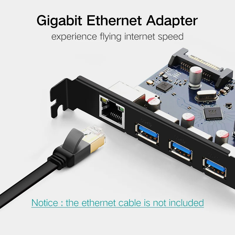 Переходная карта Ugreen PCI E Express 1X к 16X USB 3 0 хаб гигабитный Ethernet адаптер с 15 контактным