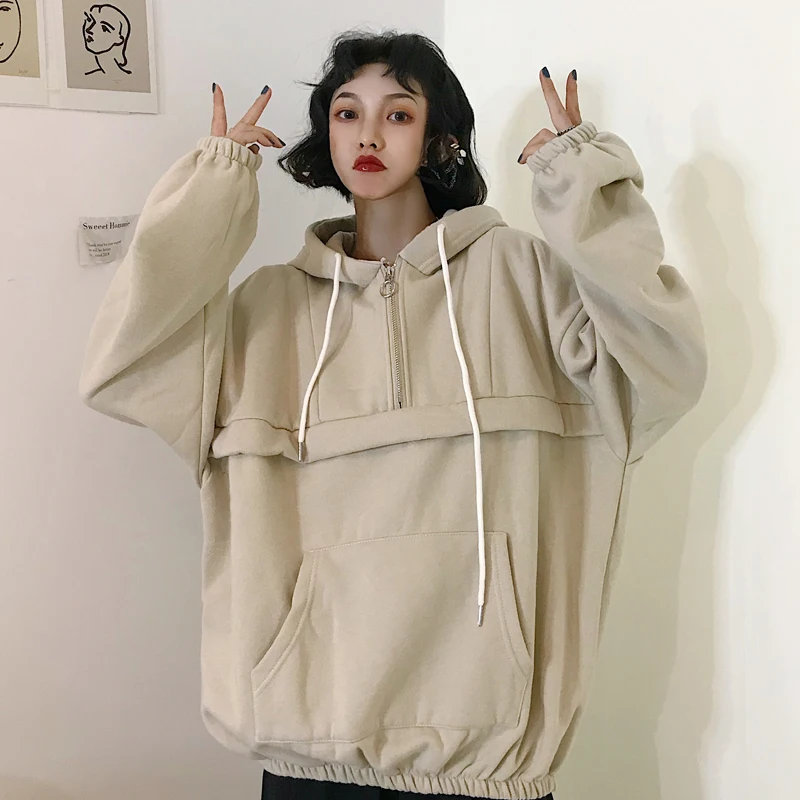 Hoodies Women Hooded Solid Winter Warm Thicker Plus Velvet Loose Womens Hoodie Trendy Simple All-ma
