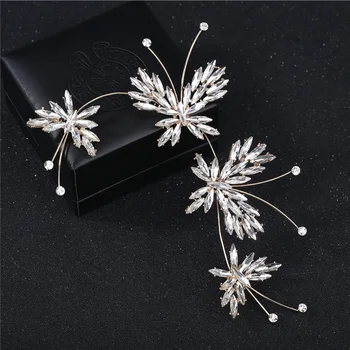 

Bride CZ Crystal Butterfly Headband Wedding Crown Beaded Rhinestone Wedding Hair Jewelry