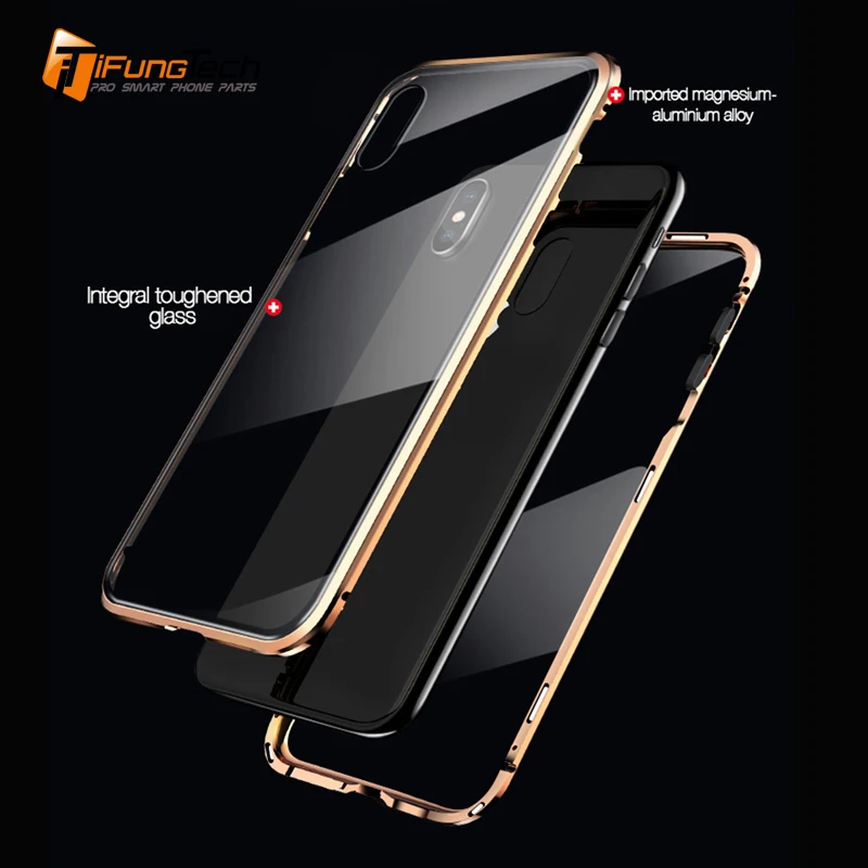 

Magnetic Adsorption phone Case For iPhone for huawei Shockproof phone Case Tempered Glass Back Cover